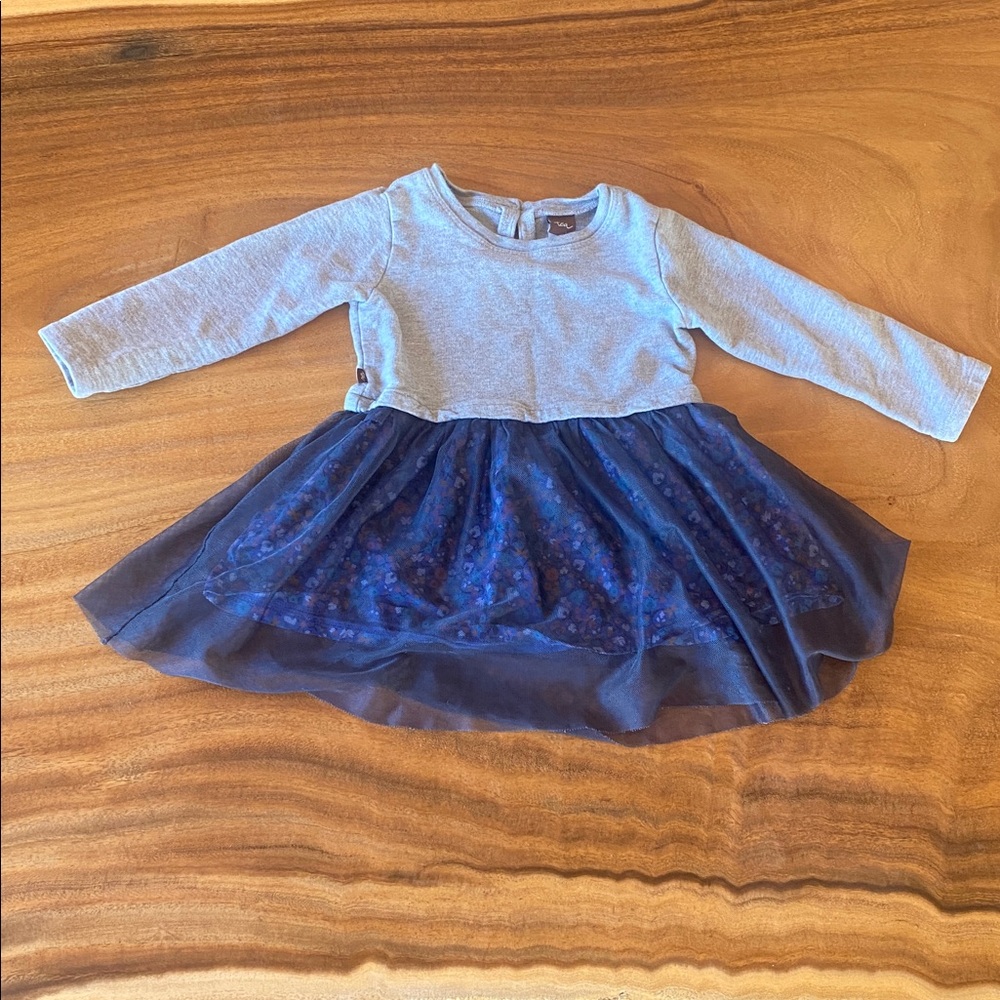 Tea Collection Gray and Navy Kids Dress